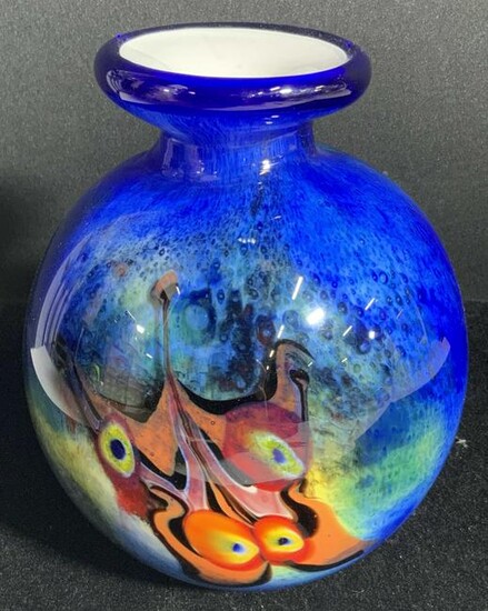 Hand Formed Cobalt Art Glass Bulb Vase