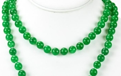 Hand Knotted Jade Bead 14k Diamond Clasp Necklace