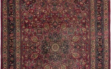 Hand-knotted Mashad Dark Red Wool Rug 8'9" x 11'6"