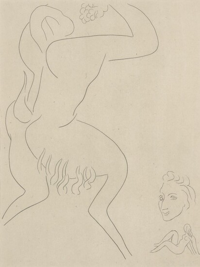 Henri Matisse, French, 1869-1954; Untitled, from Poesies, 1932; etching in black and white on Japanese wove, edition of 145, visible image: 31 x 23.5 cm, (framed) (ARR) Note: Poesies was published by Stephane Mallarme featuring 29 etchings by...