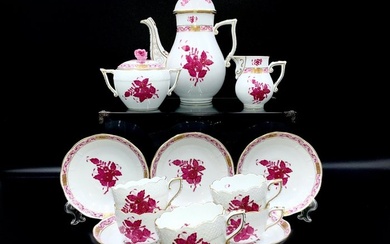 Herend - Coffee Set for 6 Persons (15 pcs) - "Chinese Bouquet Apponyi Pink" - Coffee service - Hand Painted Porcelain