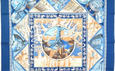 Hermes HERMES Scarf Carre 90 Au Son du Tam According to the sound of silk blue system unisex