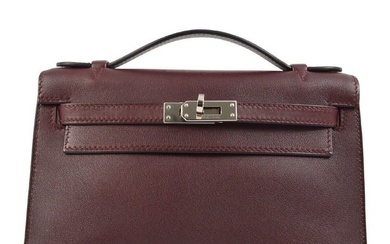 Hermes Prune Swift Kelly Pochette Handbag 68.S #L