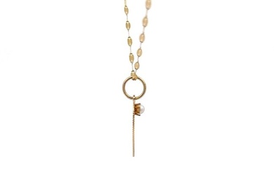 Italian Heart Pearl Pendant on Mirror Motif Necklace 14 Karat Yellow Gold