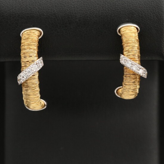 Italian Sterling Silver Wire Wrapped Half Hoop Earrings with Cubic Zirconia
