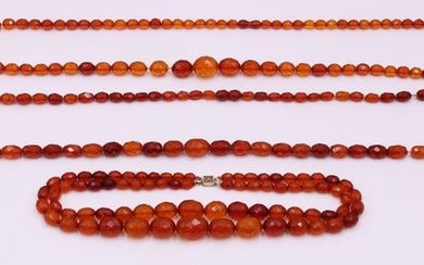 JEWELRY. (3) Strands of Faceted Amber Beaded