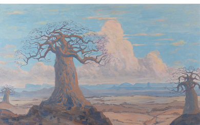 Jacobus Hendrik Pierneef South African 1886–1957 Baobabs with Soutpansberg in the distance 1920 oil on board signed an...