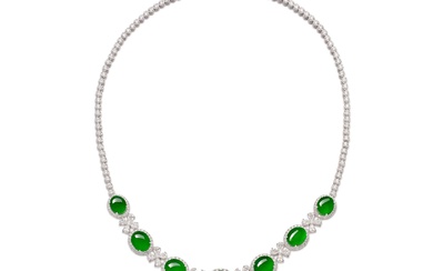 Jadeite and Diamond Necklace | 天然翡翠 配 鑽石 項鏈