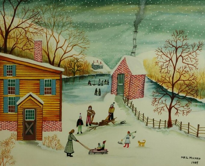 Jan L. Munro Mixed Media on Archival Rag Paper "Wintertime in New England"