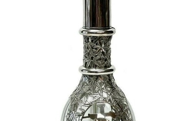 Japanese 950 Silver Overlay Glass 4 Chamber Decanter