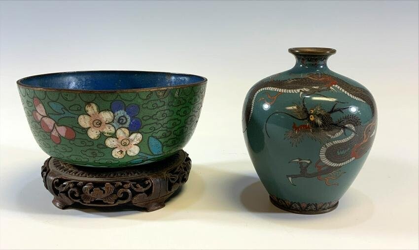Japanese Cloisonne Vase and Bowl, Late 19th Century