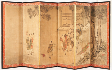 Japanese Six-Panel Painted Screen, Artist Signed