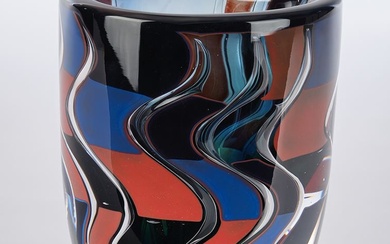 Johansson, Jan, Orrefors, vase, verre d'étude, pièce unique, décor de surimpression multicouche en noir, rouge...