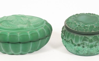 33 BOHEMIAN MALACHITE CRYSTAL COVERED BOXES, C. 1960