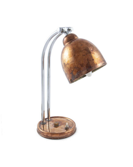 LAMP A copper and chrome desk lamp, France...