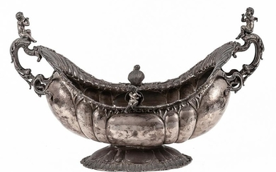 LARGE STERLING JARDINERE WITH CHERUBS