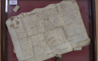 LEGAL DOCUMENT. A mid-17th century indenture on vellum between Elizabeth Large and other parties, 25