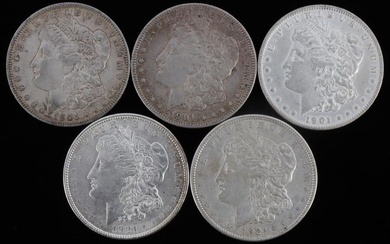 LOT 5 MORGAN SILVER DOLLAR US COINS 1901 & 1921