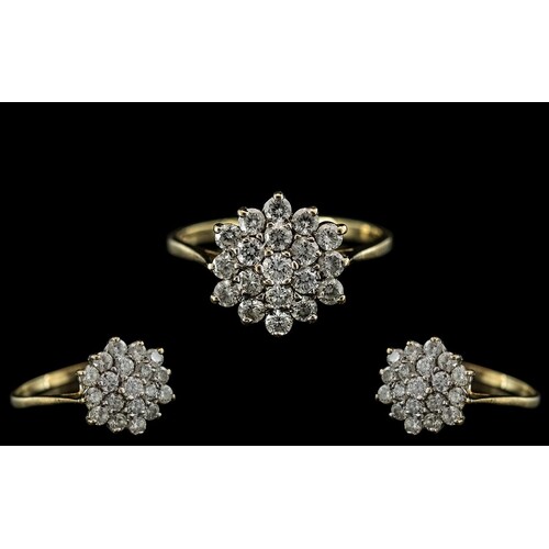 Ladies 9ct Gold Attractive Diamond Set Cluster Ring - Flower...