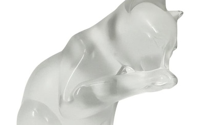 Lalique Crystal "Cat Grooming" Figurine