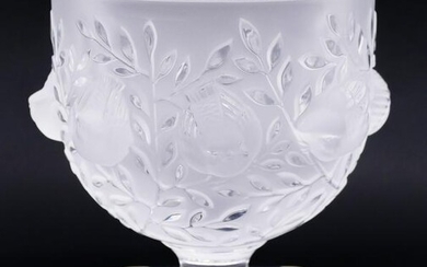 Lalique ''Elizabeth'' Crystal Bird Pedestal Vase 5.5