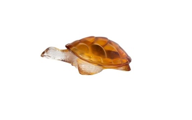 Lalique French Crystal Amber And Clear Turtle
