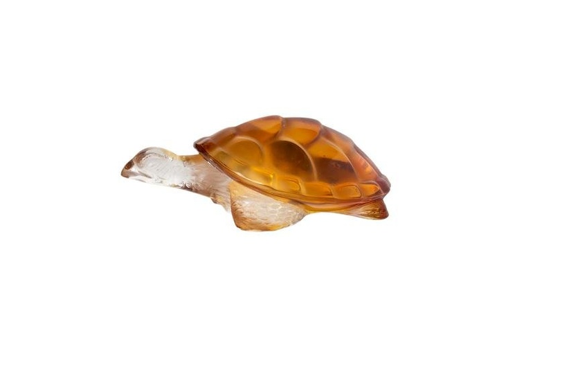 Lalique French Crystal Amber And Clear Turtle