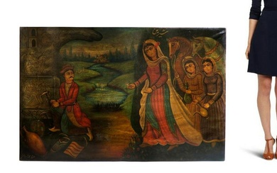 Large 19th C. Qajar Painting "Shirin & Farhad". Signed
