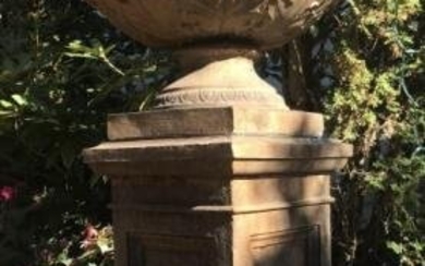 Large Cast Stone Garden Urn on Plinth Pedestal