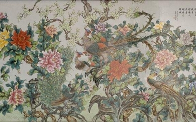 Large Chinese Finely Painted Porcelain Wall Diorama