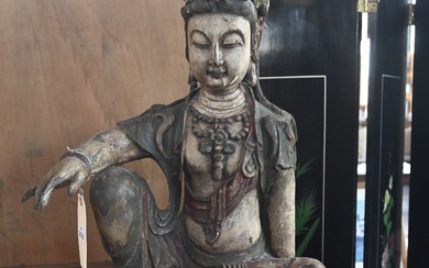 Large Chinese Polychrome Wood Figure of Guanyin