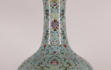 Famille Rose Enameled Turquoise Globular Vase
