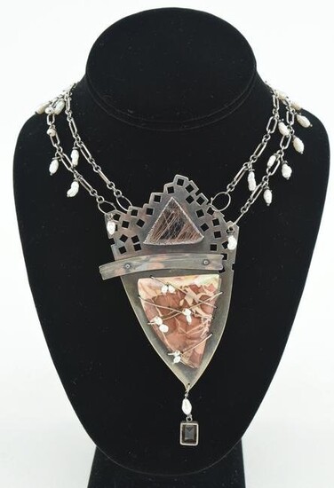 Large Julie Shaw sterling silver necklace with polished
