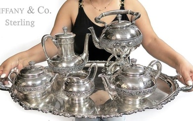 Large St. Silver Tiffany & Co Tea Set on Silver EP Tray