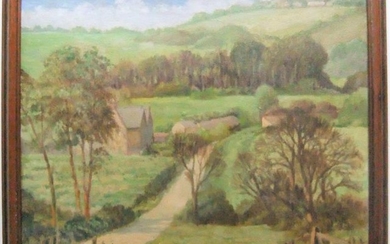 Large oil on board "English country l'scape" mid 20C,...