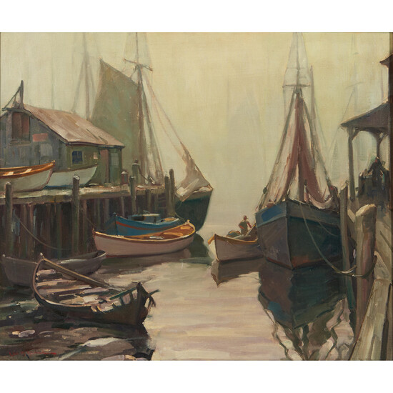 Leo B. Blake (American, 1887-1976) Gloucester Harbor 20 x 24 in. (50.8 x 61.0 cm) framed 25 1/2 x 29 1/2 in.