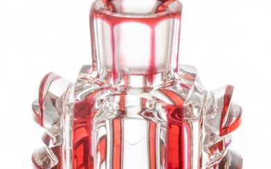 London Cranberry Crystal Overlay Perfume Scent Bottle H 5" 1 pc