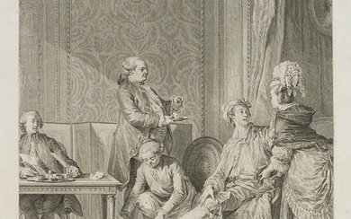 Louis Michel Halbou (1730-1809), Le Lever, Morning tea from a French courtier, c. 1780, Etching