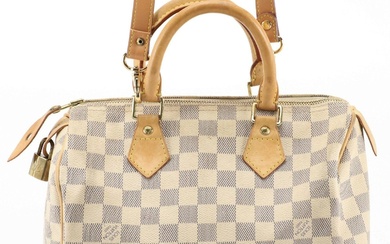 Louis Vuitton Speedy 30 Two-Way Bag in Damier Azur Canvas and Vachetta Leather