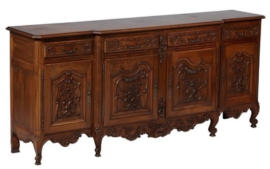 Louis XV Style Carved Walnut Sideboard, 19th c., matching the previous lot, H.- 42 in., W.- 96 in.