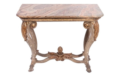 Louis XV Style Carved Wood & Marble Top Console
