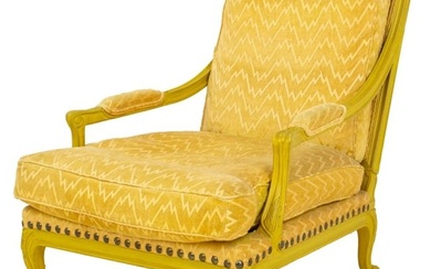 Louis XV Style Yellow Painted Upholstered Armchair