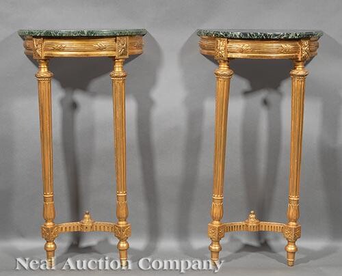 Louis XVI-Style Carved Giltwood Demilune Consoles