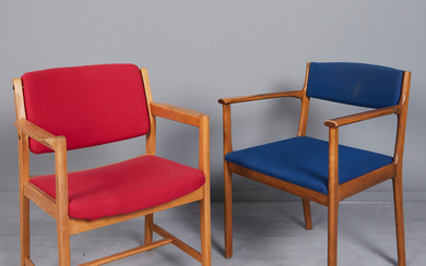 Lübke, two chairs/conference chair, oak/beech, wool, 1970s (2).
