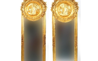 Matched pair of French Empire style ornate gilt framed wall ...