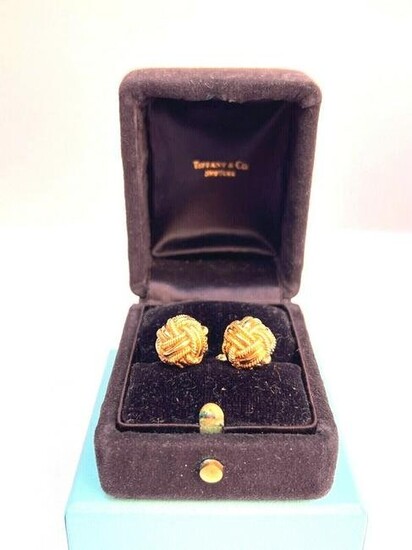 MAGNIFICENT SCHULMBERGER TIFFANY & CO 18K YELLOW GOLD PAIR OF CUFFLINKS WITH BOX