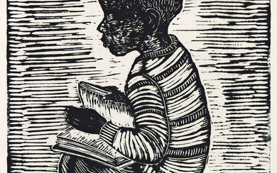 MARGARET BURROUGHS (1915 - 2010) Boy. Linoleum cut on imitation Japan paper, 1952...