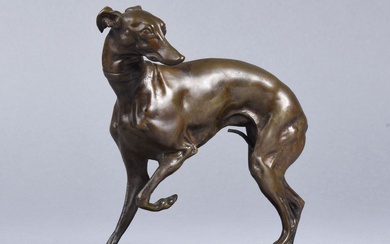 MENE Pierre-Jules (1810-1879) (D'après) "Levrette jouant à la boule" Epreuve en bronze à patine brune...