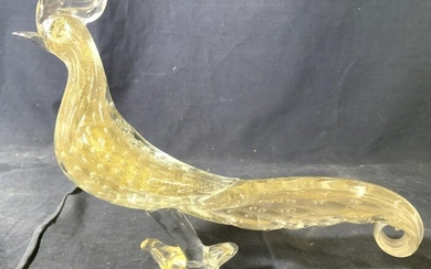 MURANO SALVIATI & CO Art Glass Bird w Gold Fleck