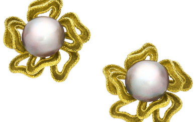 Mabe Pearl, Gold Earrings The earrings feature mabe pearls...
